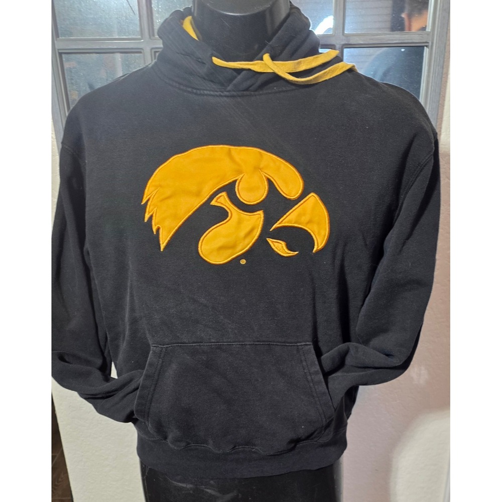 Stadium Athletics Iowa Hawkeyes Hoodie Black Gold Embroidered Logo Mens Large